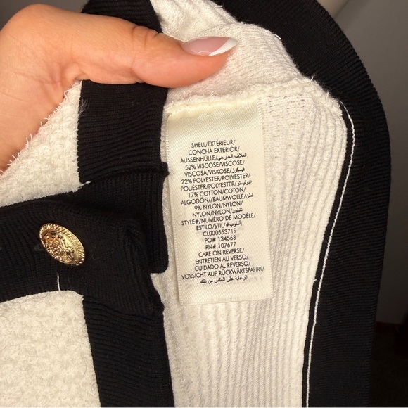 Alice + Olivia Claira Knit Cardigan Jacket Gold Buttons White Black NWT Size S - Picture 8 of 10